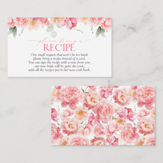 Elegant roze bloemig groen neem een recept mee informatiekaartje (Voorkant / Achterkant)