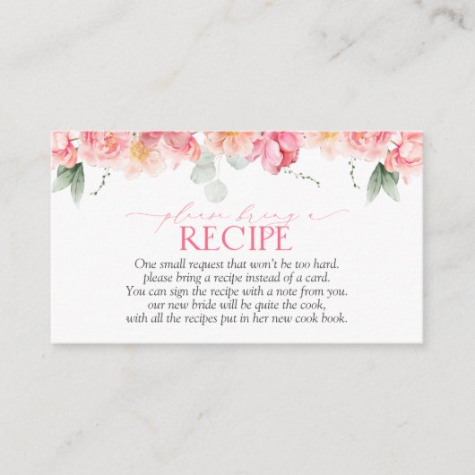 Elegant roze bloemig groen neem een recept mee informatiekaartje (Voorkant)