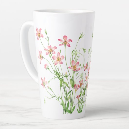 Elegant  roze bloemig groot latte mok (Linkerhoek)