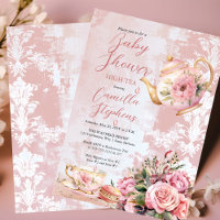 Elegant roze bloemig high tea meisje Baby shower