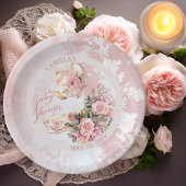 Elegant roze bloemig high tea meisje Baby shower Papieren Bordje