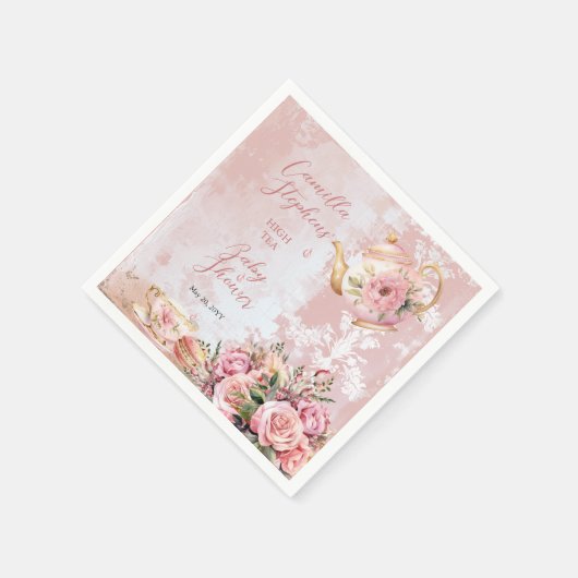 Elegant roze bloemig high tea meisje Baby shower Servet (Hoek)