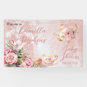 Elegant roze bloemig high tea meisje Baby shower Spandoek (Horizontaal)