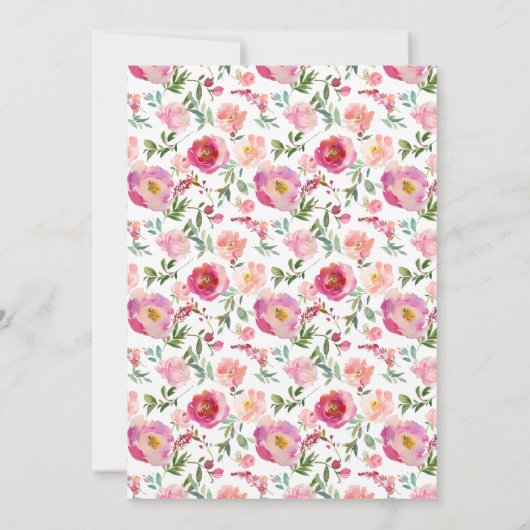 Elegant roze bloemig modern script afstudeerfeest kaart (Achterkant)