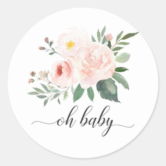 Elegant roze bloemig Oh Baby shower Sticker (Voorkant)