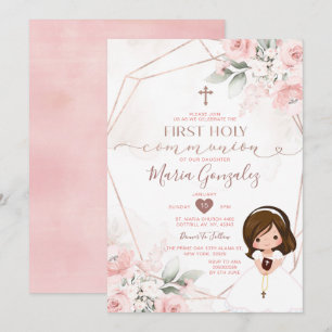 Elegant roze bloemig Schattige meisje eerste heili Kaart
