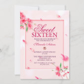 Elegant roze bloemig zoet zestien verjaardagsfeest kaart (Voorkant)