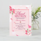 Elegant roze bloemig zoet zestien verjaardagsfeest kaart (Staand voorkant)