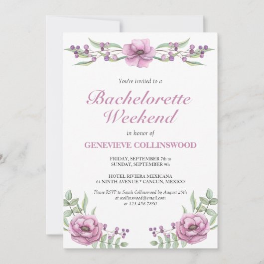 Elegant Roze Bloemige Bachelorette-weekend Itinera Kaart (Voorkant)