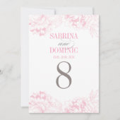 Elegant roze bloemige pioen bruiloft tafel nummer kaart (Voorkant)