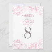 Elegant roze bloemige pioen bruiloft tafel nummer kaart (Achterkant)