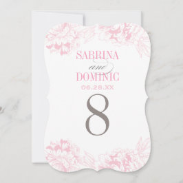 Elegant roze bloemige pioen bruiloft tafel nummer kaart