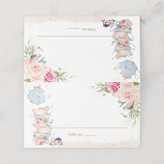 Elegant Roze Bloemige Theetuin Feest Opvouwbare Te Plaatskaartje (Buitenkant ongevouwen)