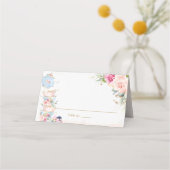 Elegant Roze Bloemige Theetuin Feest Opvouwbare Te Plaatskaartje (Achterkant)