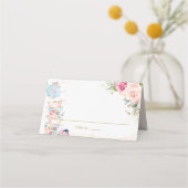 Elegant Roze Bloemige Theetuin Feest Opvouwbare Te Plaatskaartje (Voorkant)
