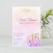 Elegant roze bloemige Waterverf lief zestien feest Kaart (Staand voorkant)