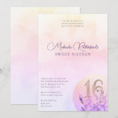 Elegant roze bloemige Waterverf lief zestien feest Kaart (Voorkant / Achterkant)