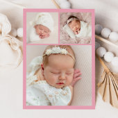 Elegant Roze Bloemkam Monogram 4 Foto Geboorte Aankondiging