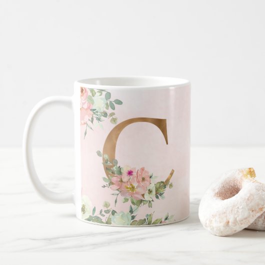 Elegant roze bloemmogram C koffie Mok (Met donut)