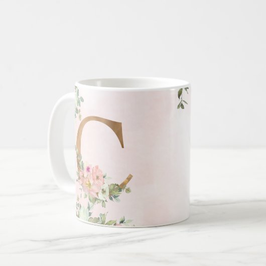 Elegant roze bloemmogram C koffie Mok (Voorkant links)