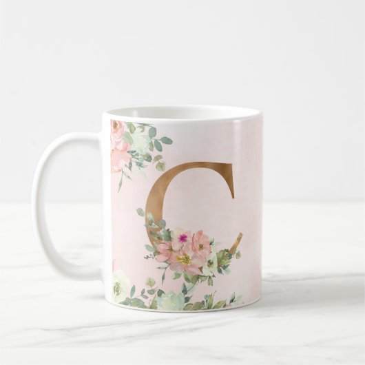 Elegant roze bloemmogram C koffie Mok (Links)
