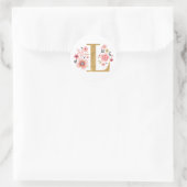 Elegant roze bloemmogram Initiaal gouden letter L Ronde Sticker (Tas)