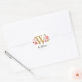 Elegant roze bloemmogram Initiaal gouden letter W Ronde Sticker (Envelop)