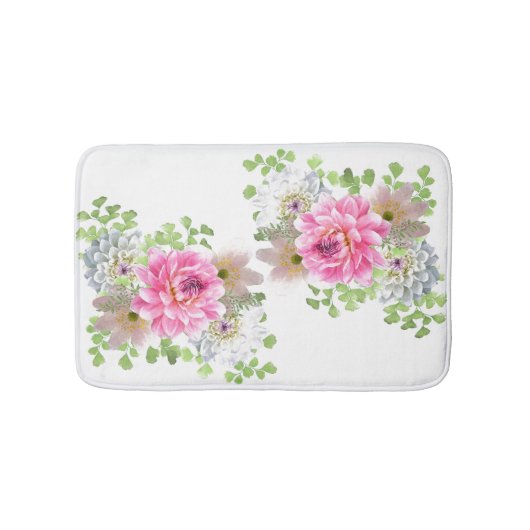 Elegant Roze Bloemmotief Badmat (Voorkant)