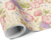 Elegant  roze bloemmotief cadeaupapier (Rol Hoek)