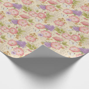 Elegant  roze bloemmotief cadeaupapier