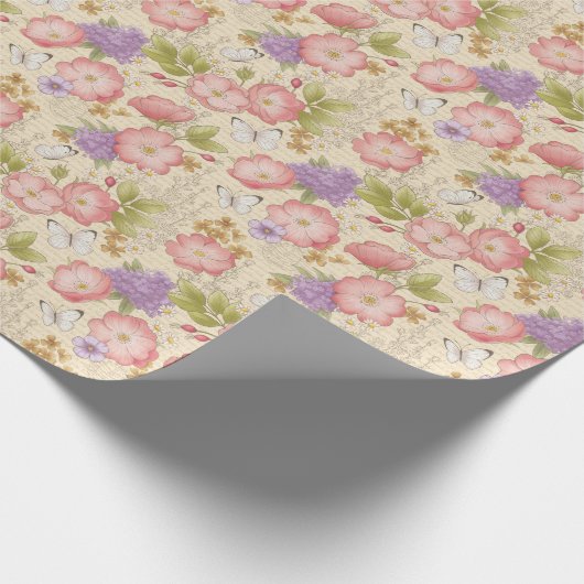 Elegant  roze bloemmotief cadeaupapier (Hoek)