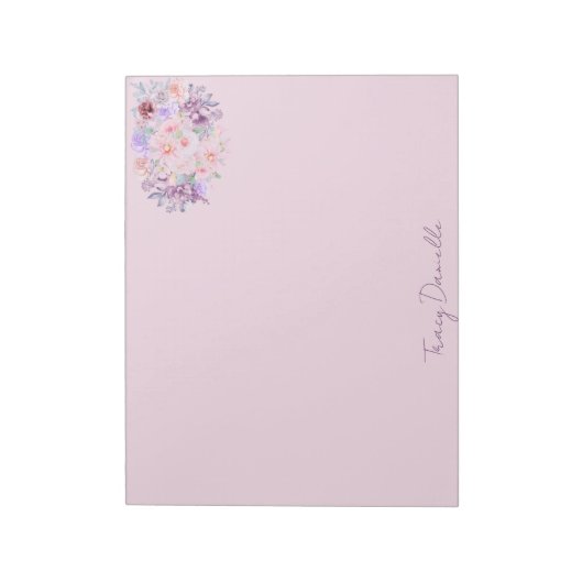 Elegant roze bloemmotief gepersonaliseerd notitieb notitieblok (Linkerzijde)