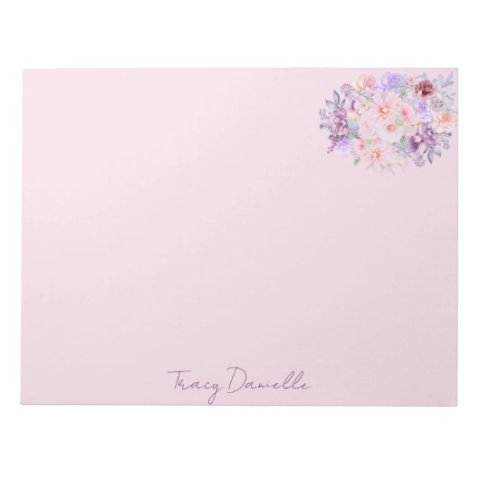 Elegant roze bloemmotief gepersonaliseerd notitieb notitieblok (Voorkant)