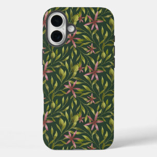 Elegant roze bloempatroon op donkere achtergrond iPhone 16 plus hoesje