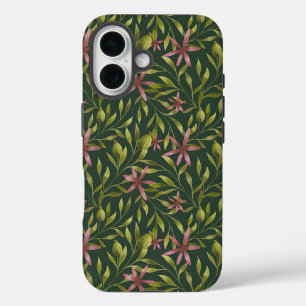 Elegant roze bloempatroon op donkere achtergrond iPhone 16 hoesje