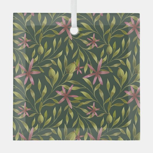Elegant roze bloempatroon op donkere achtergrond glas ornament (Voorkant)