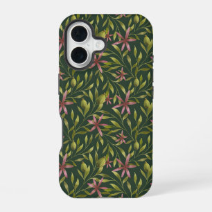 Elegant roze bloempatroon op donkere achtergrond iPhone 16 hoesje