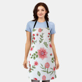Elegant roze bloempatroon schort (Gedragen)