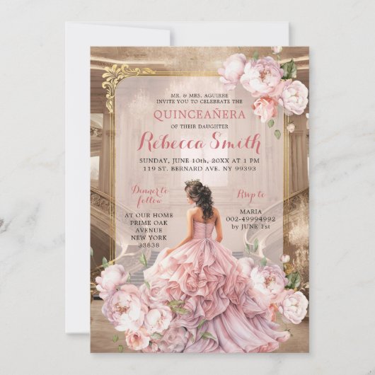 Elegant roze bloemrijke Koninklijk Paleis Quinceañ Kaart (Voorkant)