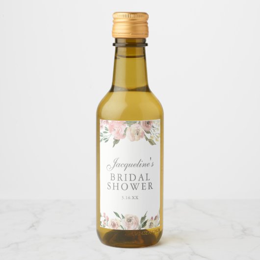 Elegant roze bloemstuk aangepaste bruidsdouche Min Wijn Etiket (Voorkant)