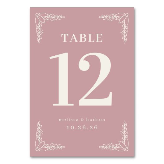 Elegant Roze Bloemtafel Nummer Kaart (Voorkant)