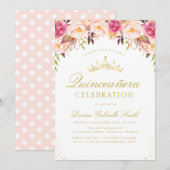 Elegant roze bloesem Quinceanera uitnodiging (Voorkant / Achterkant)