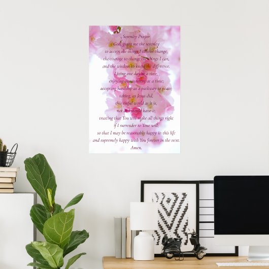 Elegant roze bloesem - Script Serenity Prayer Poster (Thuiskantoor)