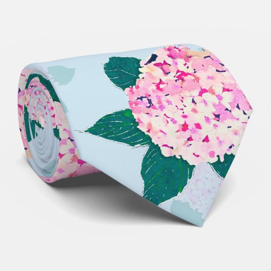 Elegant Roze Blooming Hydrangea Floral Stropdas (Opgerold)