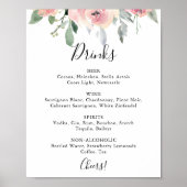 Elegant roze blos bloemig bruiloft drankjes menu b poster (Voorkant)