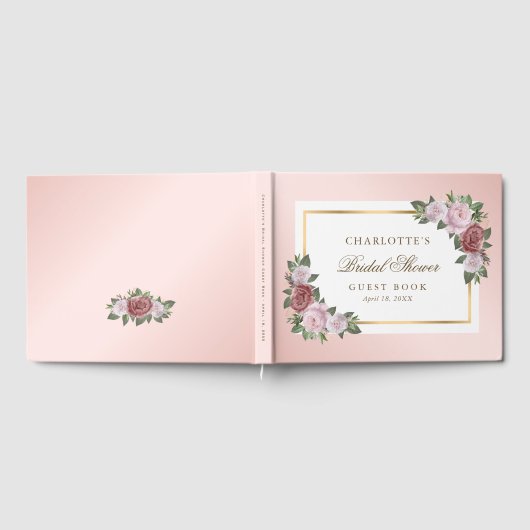 Elegant roze blos gouden bloemen Vrijgezellenfeest Gastenboek (Volledig)