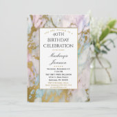 Elegant roze blue marmer uitnodiging (Staand voorkant)