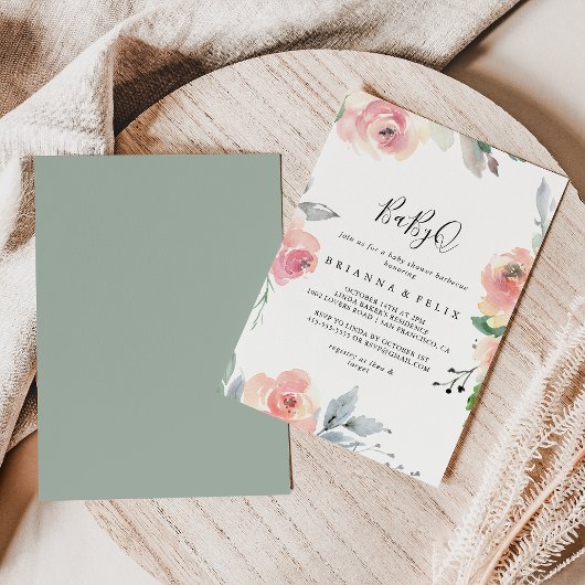 Elegant Roze Blush BabyQ Baby shower Barbecue Kaart