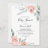 Elegant Roze Blush Bloemen Baby shower Kaart (Voorkant)