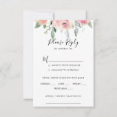 Elegant Roze Blush Bloemen Bruiloft Menu Keuze RSV (Voorkant)